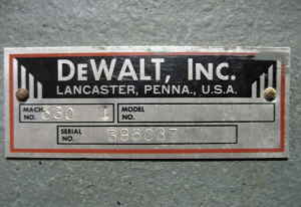 DeWalt tag from tool.