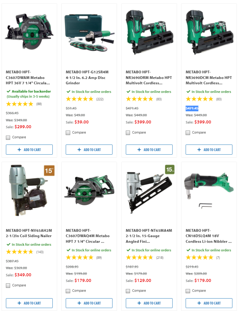 October Deals from Acme Tools - Metabo HPT - Circular Saw, Disc Grinder, Multivolt Cordless, Coil Siding Nailer, Angled Finish Nailer, Nibbler.