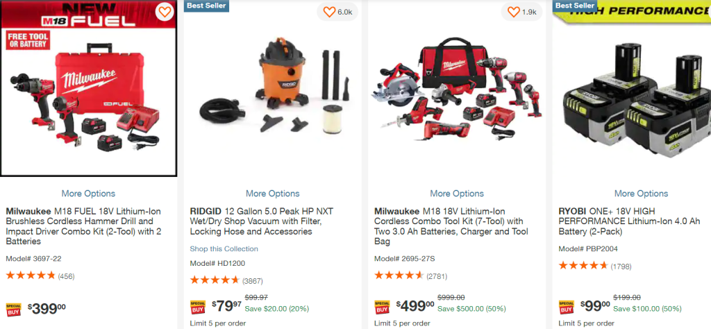 Home Depot Special Buys - Milwaukee, Ridgid, Ryobi.